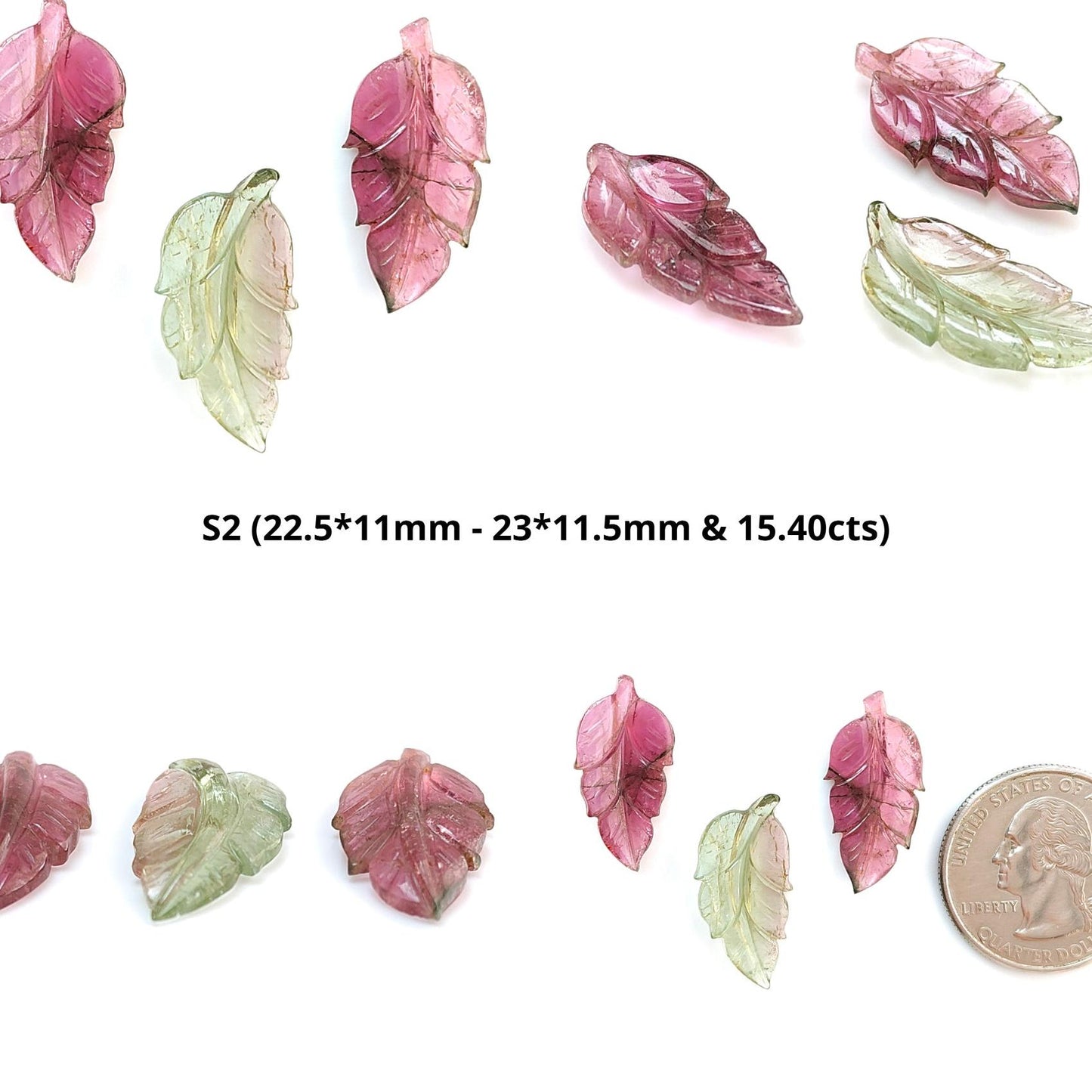 Watermelon Tourmaline Gemstone Carving: Natural Untreated Unheated Bi-Color Tourmaline Hand Carved Leaves 3pcs Set October Birthstone