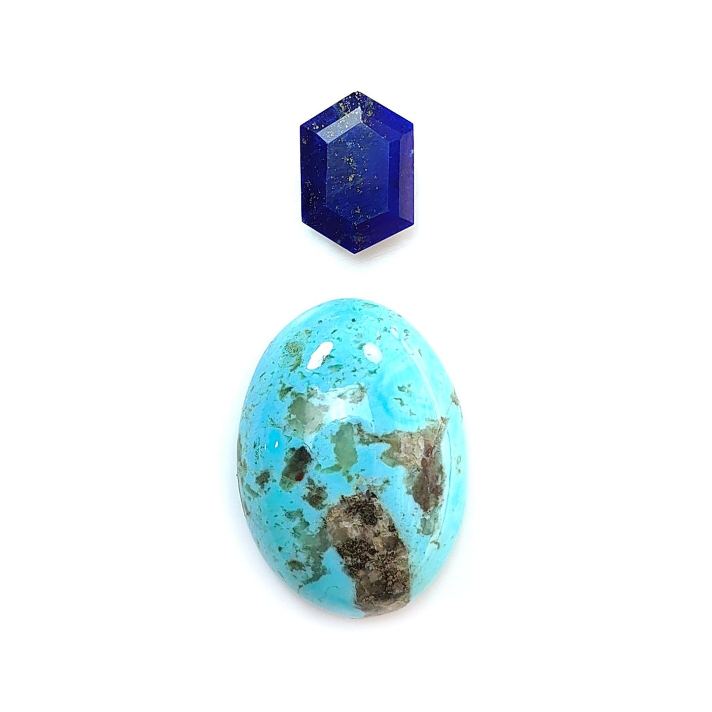 Turquoise Gemstone Cabochon: Natural Untreated Sleeping Beauty Arizona Turquoise with Lapis Lazuli Oval, Triangle Shape 2pcs Set for Jewelry