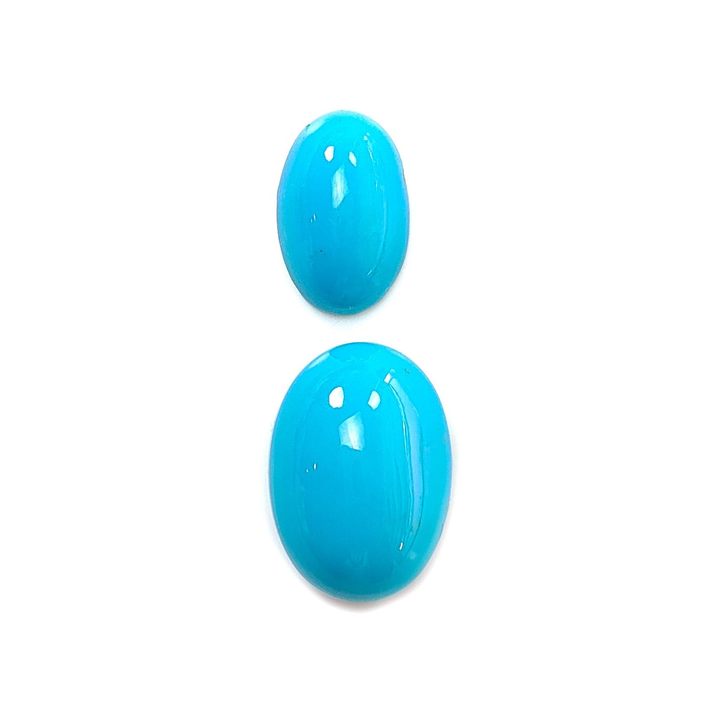Blue Turquoise Gemstone Cabochon: Natural Untreated Sleeping Beauty Turquoise Oval, Round Shape 2pcs Set December Birthstone