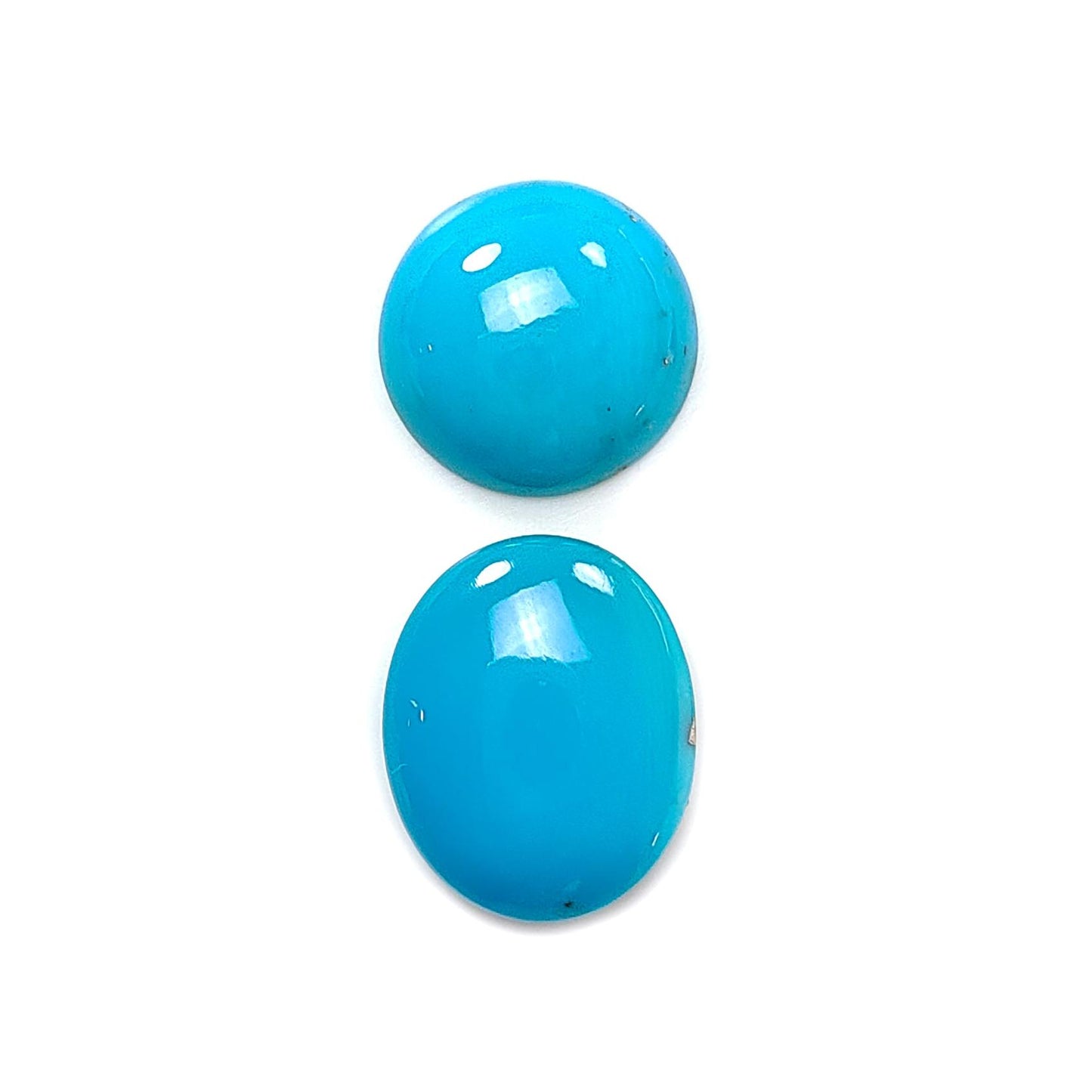 Blue Turquoise Gemstone Cabochon: Natural Untreated Sleeping Beauty Turquoise Oval, Round Shape 2pcs Set December Birthstone