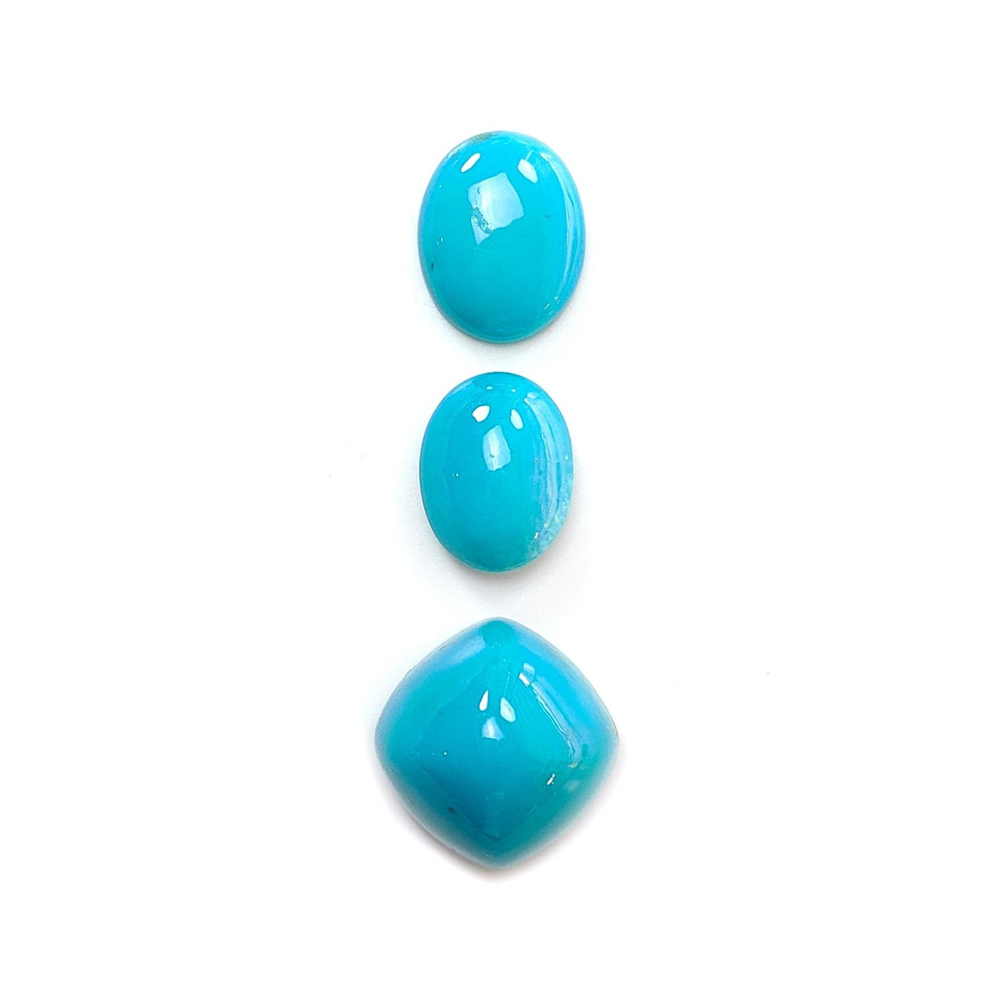 Blue Turquoise Gemstone Cabochon: Natural Untreated Sleeping Beauty Turquoise Oval, Cushion Shape 3pcs Set December Birthstone