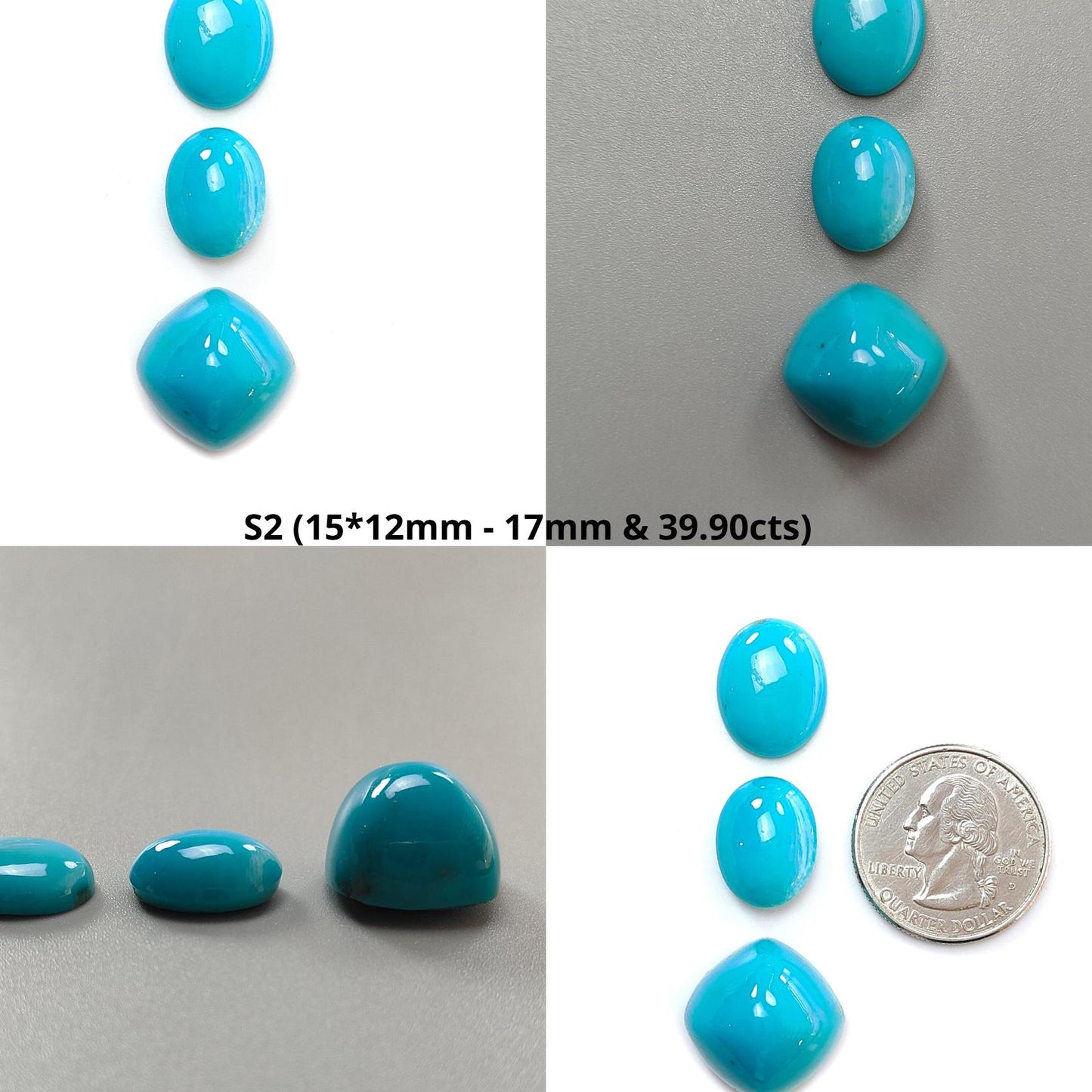 Blue Turquoise Gemstone Cabochon: Natural Untreated Sleeping Beauty Turquoise Oval, Cushion Shape 3pcs Set December Birthstone