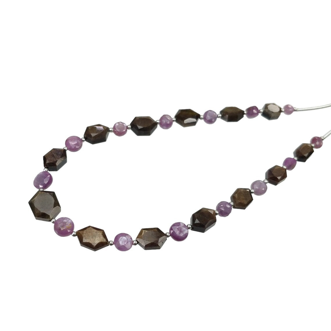 RASPBERRY & CHOCOLATE Sapphire Gemstone Normal Cut Loose Beads : 47.00cts Natural Unheated Hexagon Round Faceted Nuggets 6mm - 10.5*8mm 8.5"