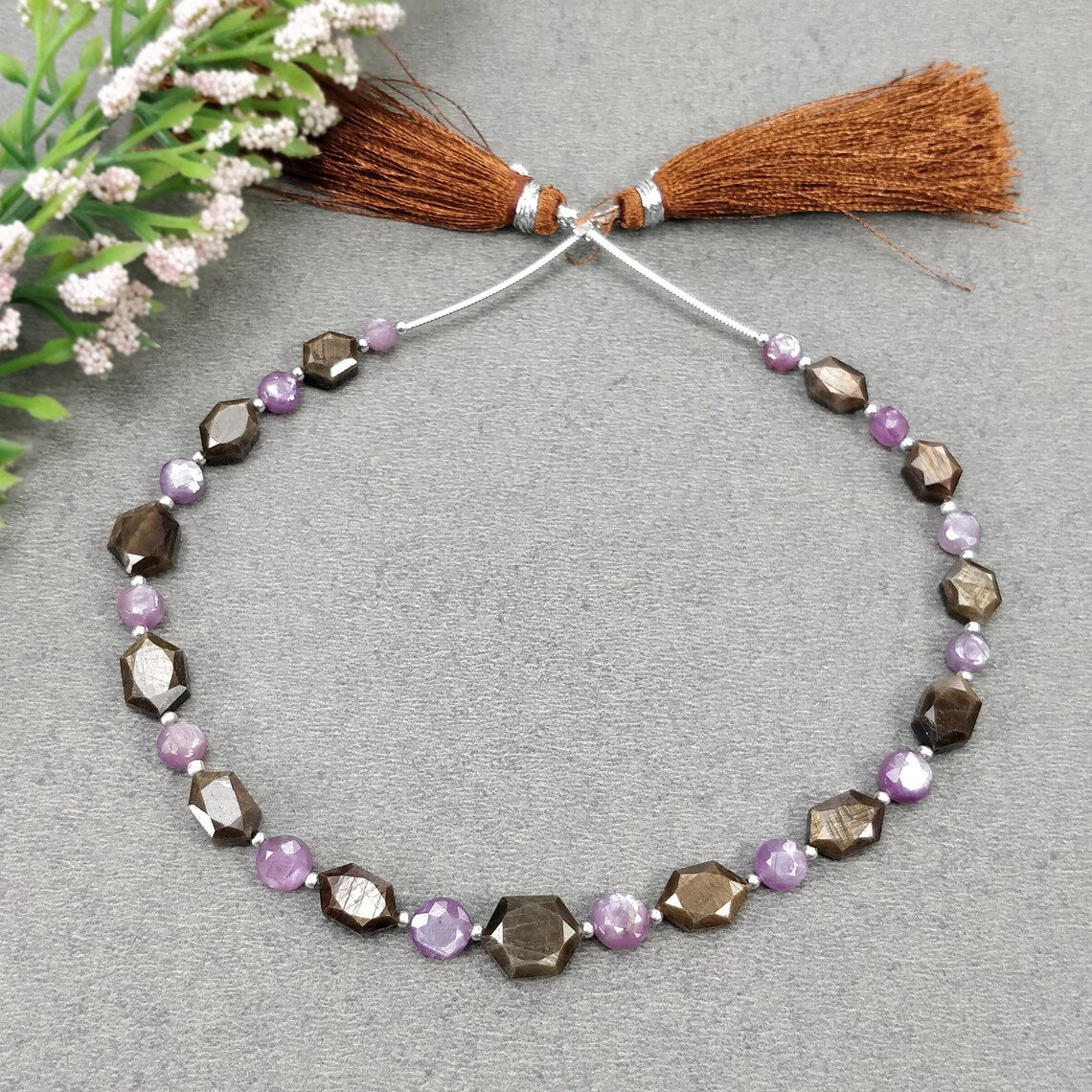RASPBERRY & CHOCOLATE Sapphire Gemstone Normal Cut Loose Beads : 47.00cts Natural Unheated Hexagon Round Faceted Nuggets 6mm - 10.5*8mm 8.5"