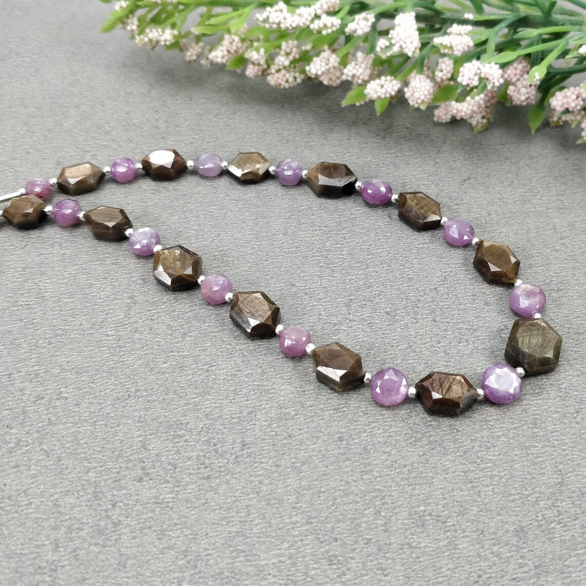 RASPBERRY & CHOCOLATE Sapphire Gemstone Normal Cut Loose Beads : 47.00cts Natural Unheated Hexagon Round Faceted Nuggets 6mm - 10.5*8mm 8.5"