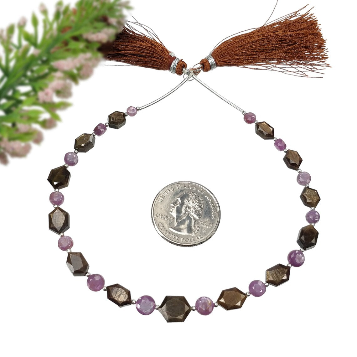 RASPBERRY & CHOCOLATE Sapphire Gemstone Normal Cut Loose Beads : 47.00cts Natural Unheated Hexagon Round Faceted Nuggets 6mm - 10.5*8mm 8.5"
