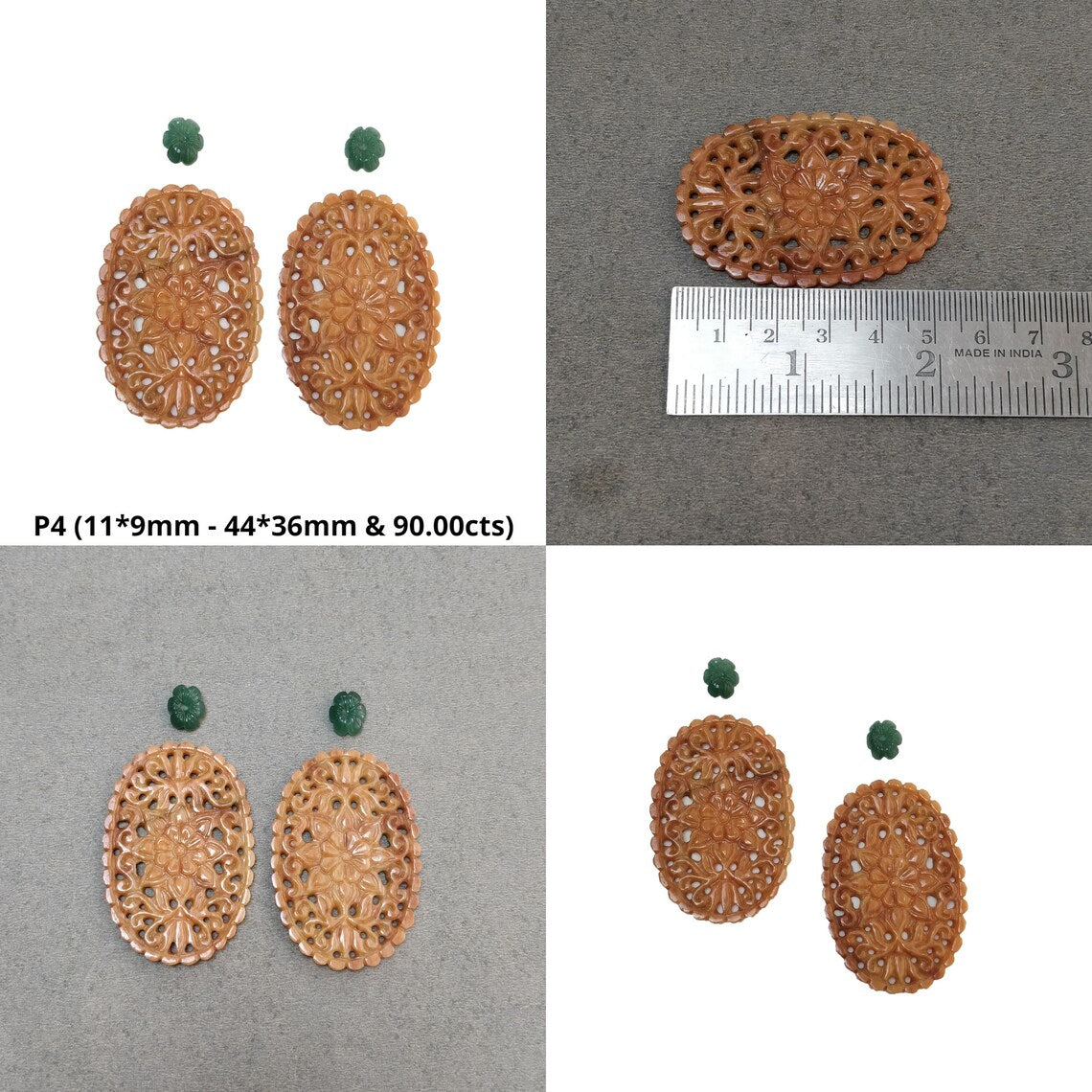 QUARTZ Gemstone Carving : Natural Untreated Multi Color Quartz Hand Carved Pear Oval Shape