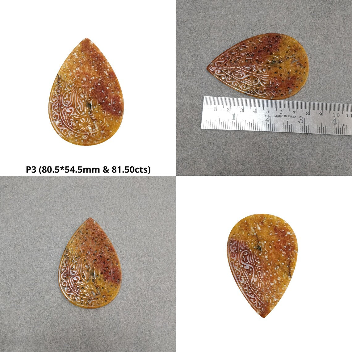 QUARTZ Gemstone Carving : Natural Untreated Multi Color Quartz Hand Carved Pear Oval Shape
