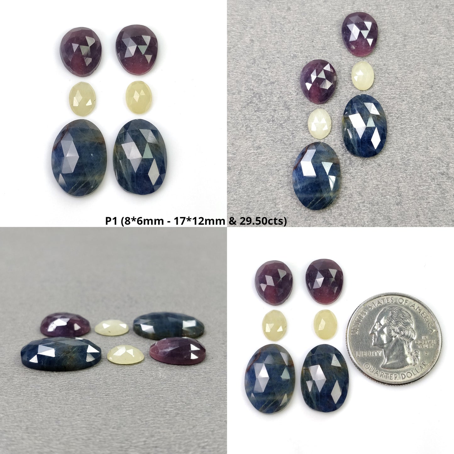 MULTI SAPPHIRE Gemstone Rose & Step Cut : Natural Untreated Unheated Sapphire Bi-Color Uneven Pear Oval Shape 6pcs