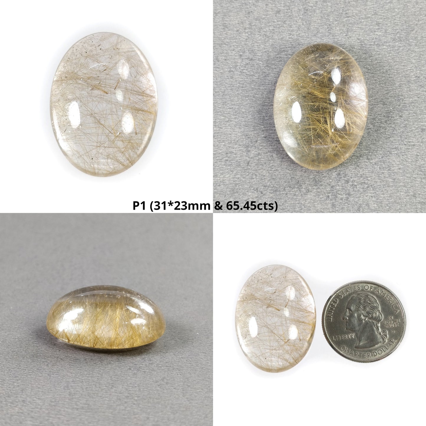 GOLDEN RUTILE Quartz Gemstone Cabochon : Natural Untreated Unheated Rutile Oval Pear Shape