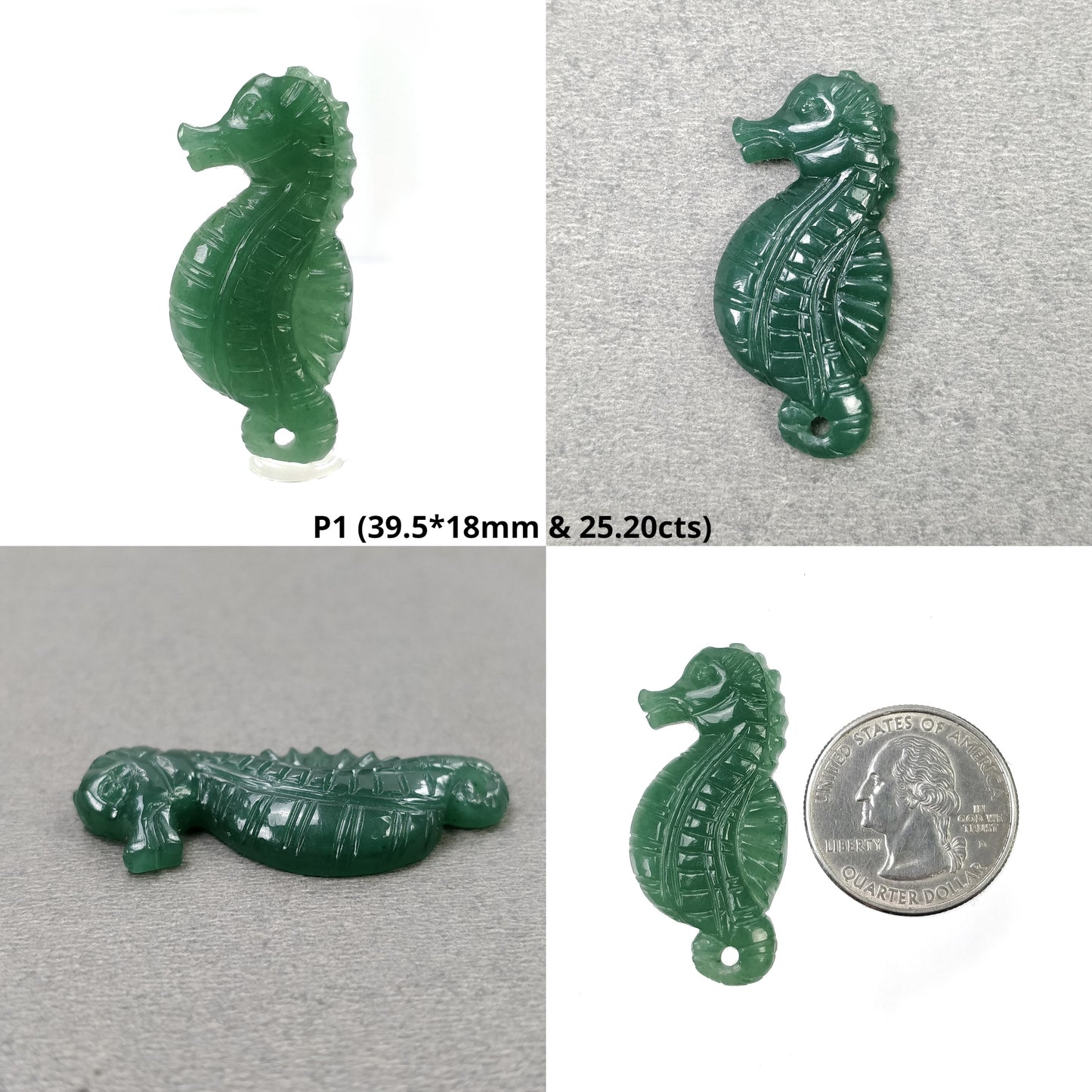 Green QUARTZITE Gemstone Carving : Natural Untreated Unheated Quartzite Hand Carved SEA HORSE Sculpture 1pcs