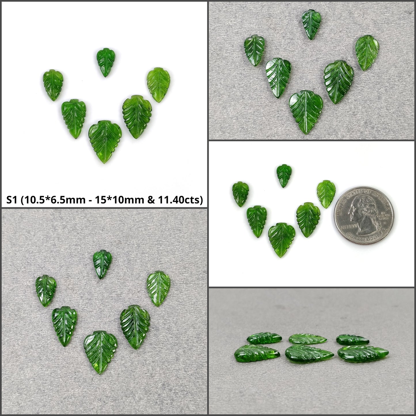 CHROME DIOPSIDE Gemstone Carving : Natural Green Diopside Hand Carved Leaves 6pcs 7pcs 10pcs