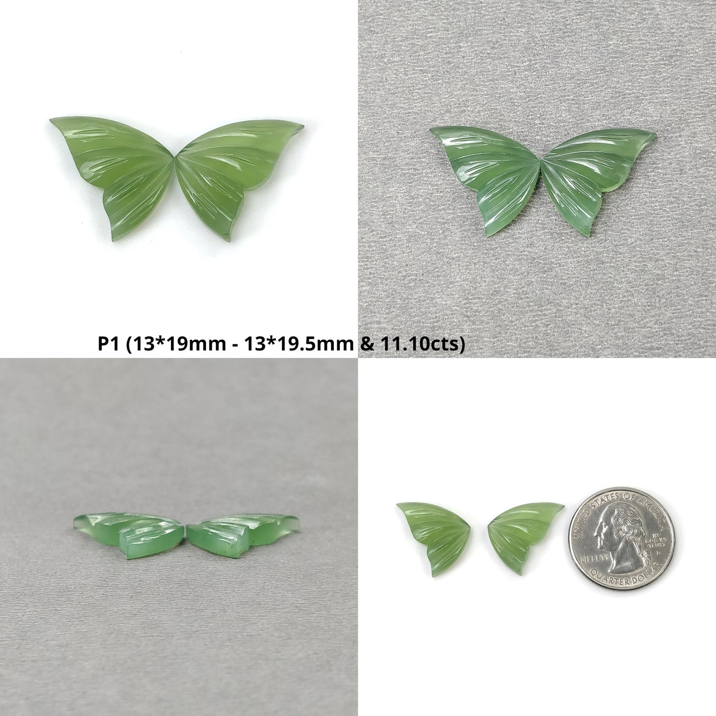 ANTIGORITE SERPENTINE Gemstone Carving : Natural Untreated Green Serpentine Hand Carved Butterfly Pair