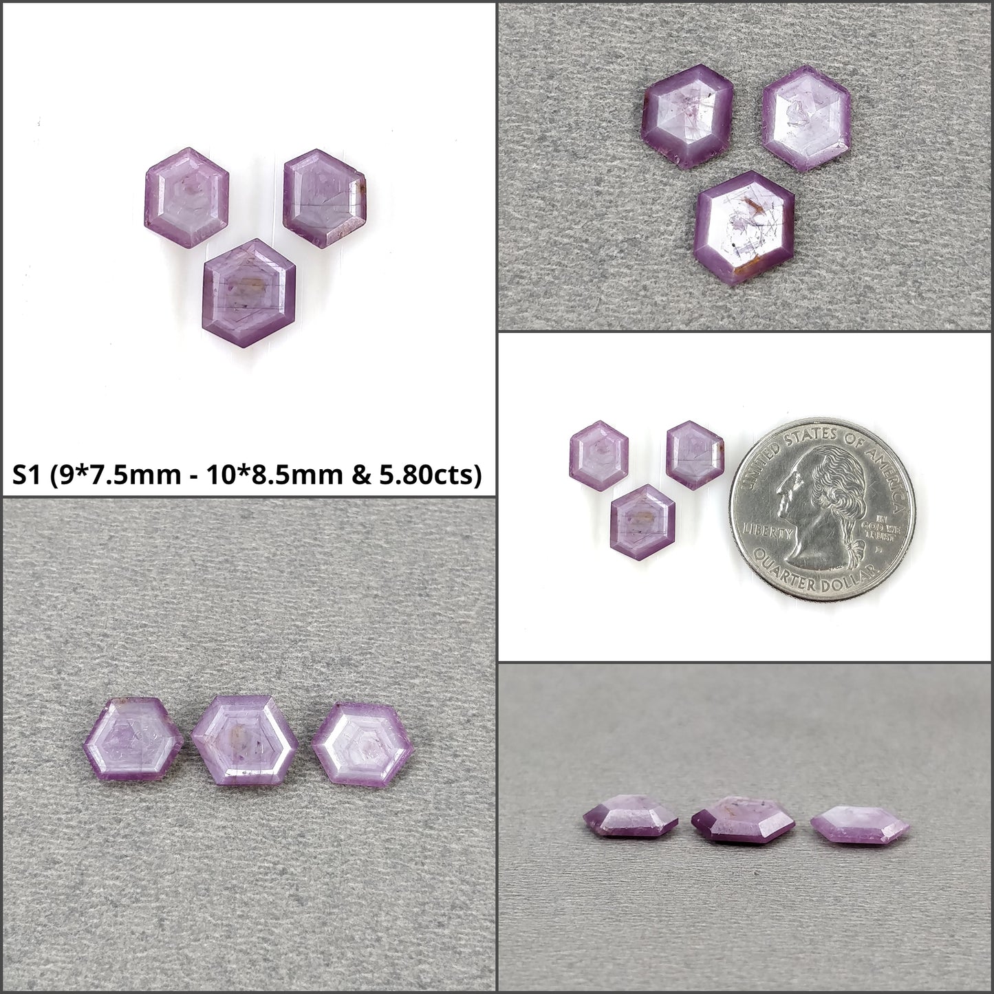 Sapphire Gemstone Normal Cut : Natural Untreated Unheated Raspberry Pink Sheen Sapphire Hexagon Shape 3pcs Sets