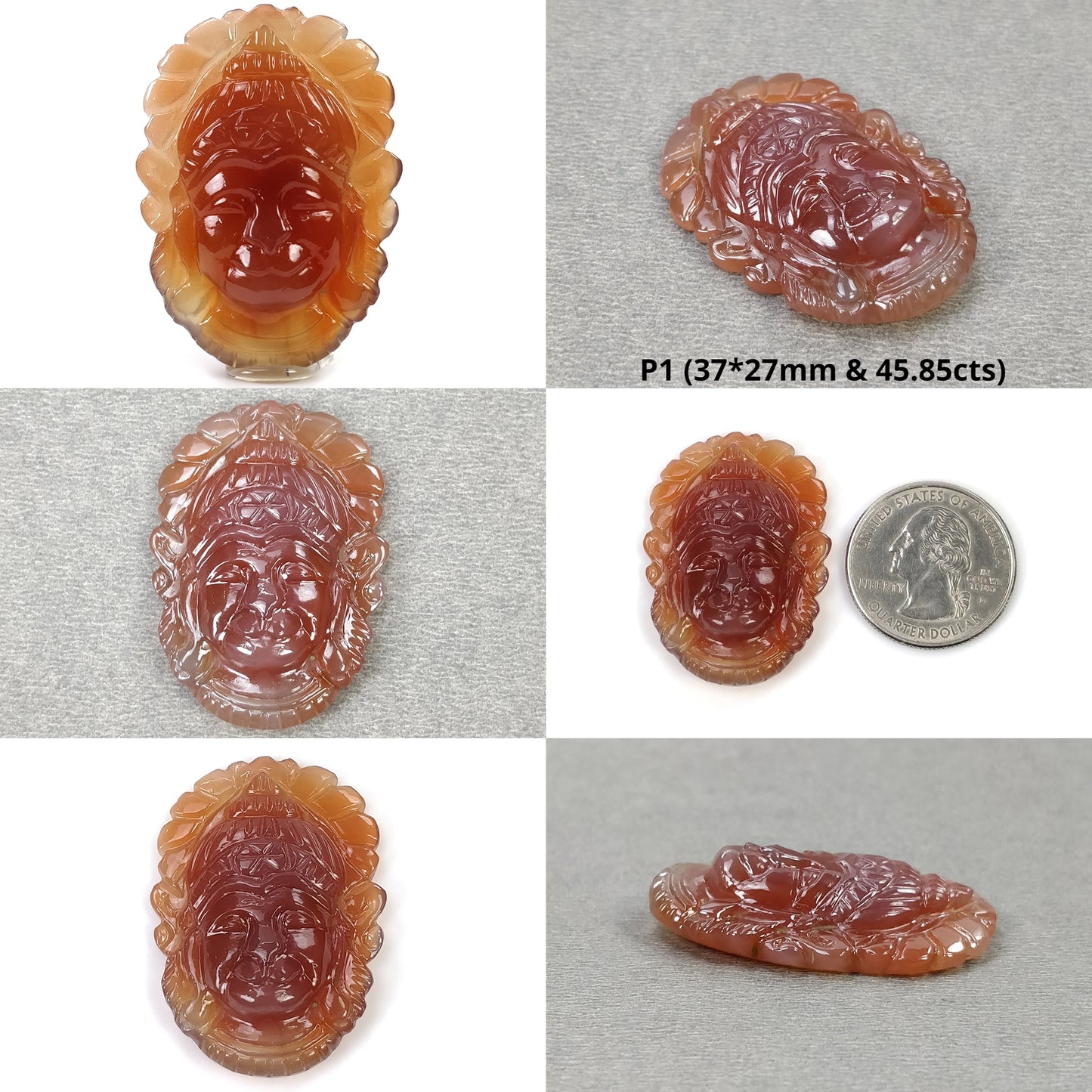Agate Gemstone Carving : Natural Untreated Unheated Orange Agate Hand Carved Lord HANUMANA And BUDDHA