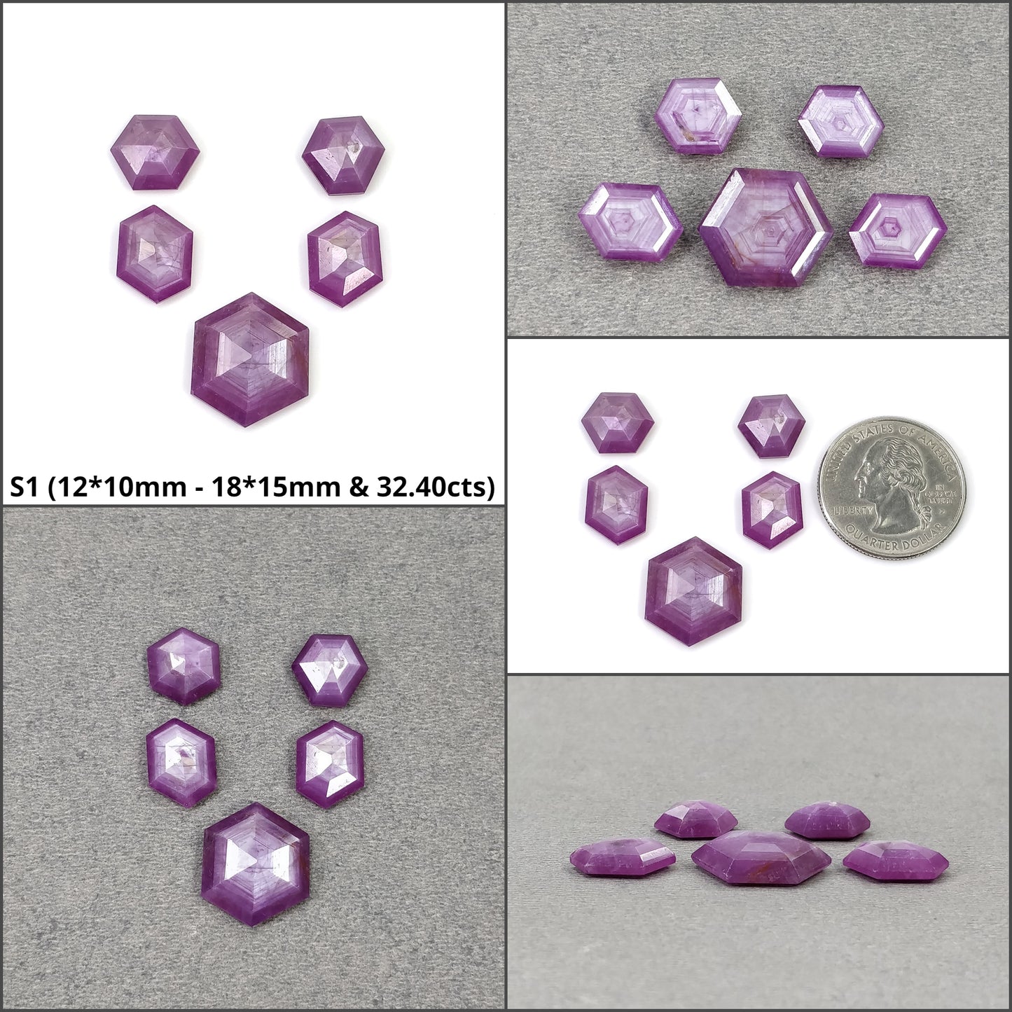 Sapphire Gemstone Step Cut : Natural Untreated Unheated Raspberry Pink Sheen Sapphire Hexagon Shape Sets