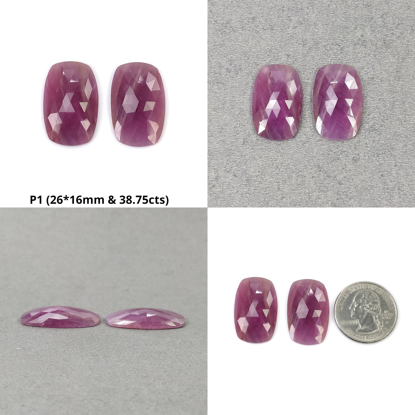 Sapphire Gemstone Rose Cut : Natural Untreated Unheated Pink Sapphire Cushion And Oval Shape Pair