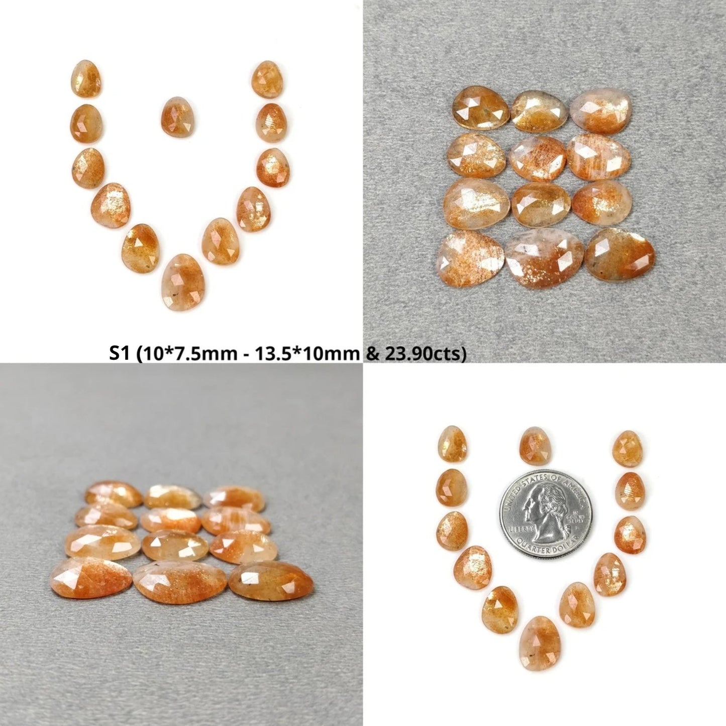 Sunstone Morganite Chrome Diopside Aquamarine Tanzanite Gemstone Rose Cut : Natural Untreated Uneven Egg Shape Set
