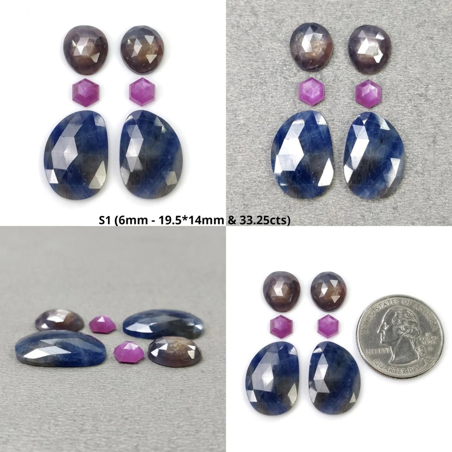 Sapphire Gemstone Rose & Step Cut : Natural Untreated Unheated Multi Sapphire Bi-Color Oval Hexagon Shape 6pcs Sets
