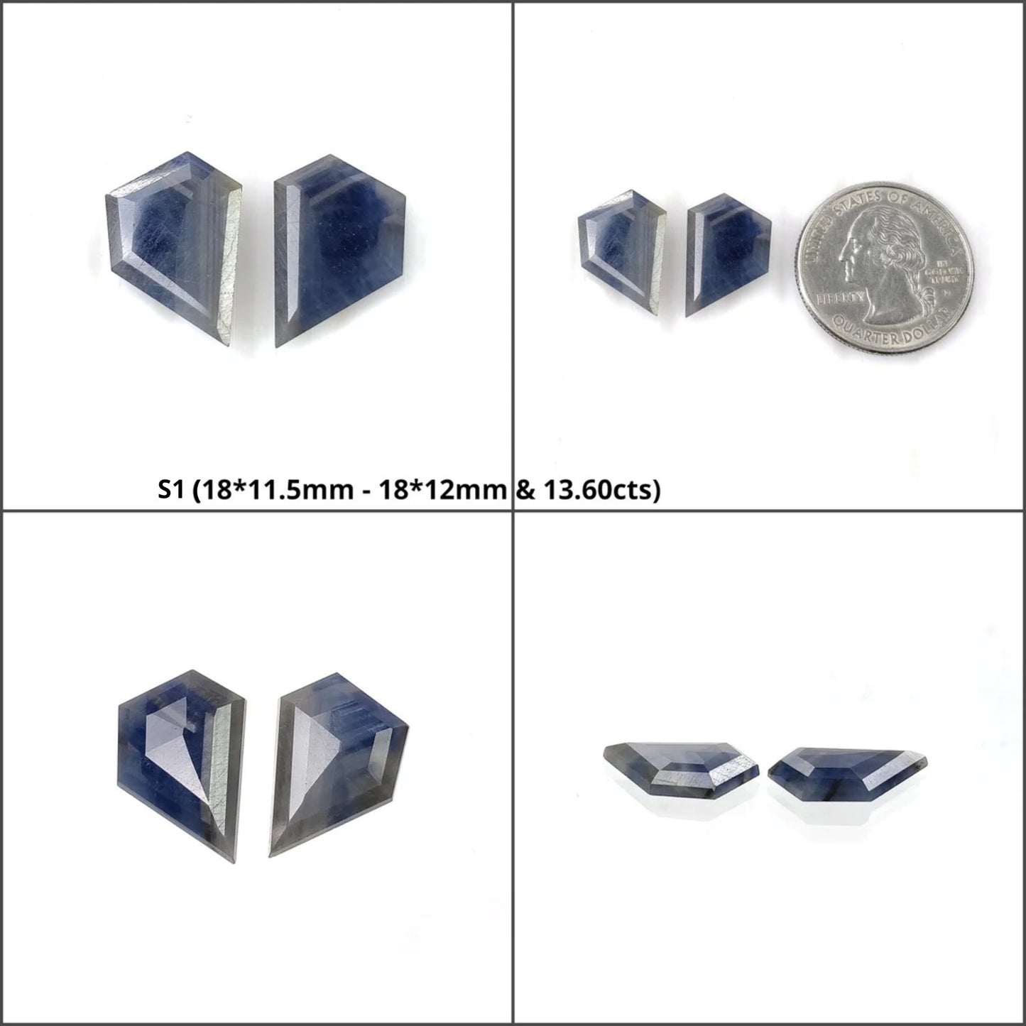 Sapphire Gemstone Step Cut : Natural Untreated Unheated Blue And Silver Sapphire Uneven Hexagon Shape Sets
