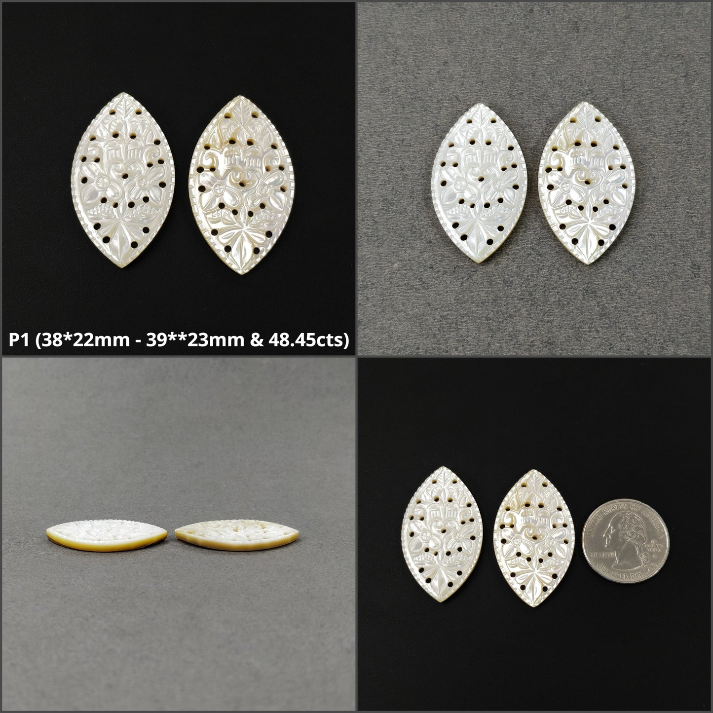 MOTHER OF PEARL Gemstone Carving : Natural Untreated White Mop Hand Carved Marquise Shapes Pairs