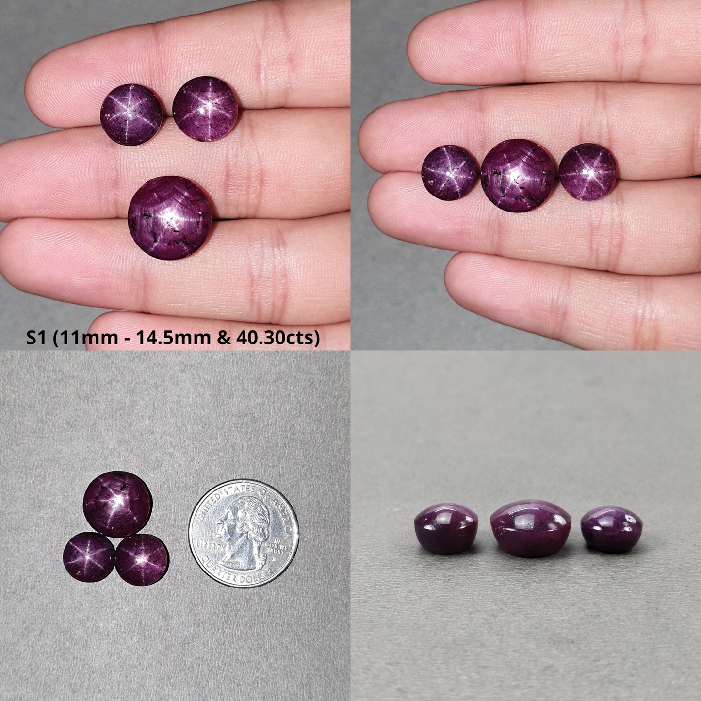 Star Ruby Gemstone Cabochon : Natural Untreated Unheated Red 6Ray Star Ruby Round Shape 3pcs Set
