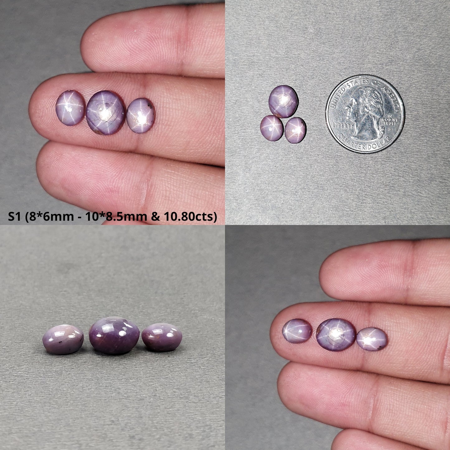 Star Sapphire Gemstone Cabochon : Natural Untreated African Pink Sapphire 6Ray Star Oval Shape 3pcs Sets