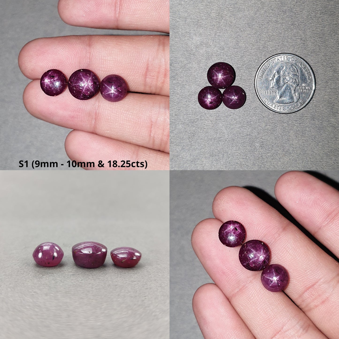 Star Ruby Gemstone Cabochon : Natural Untreated Unheated Red 6Ray Star Ruby Round Shape 3pcs Set