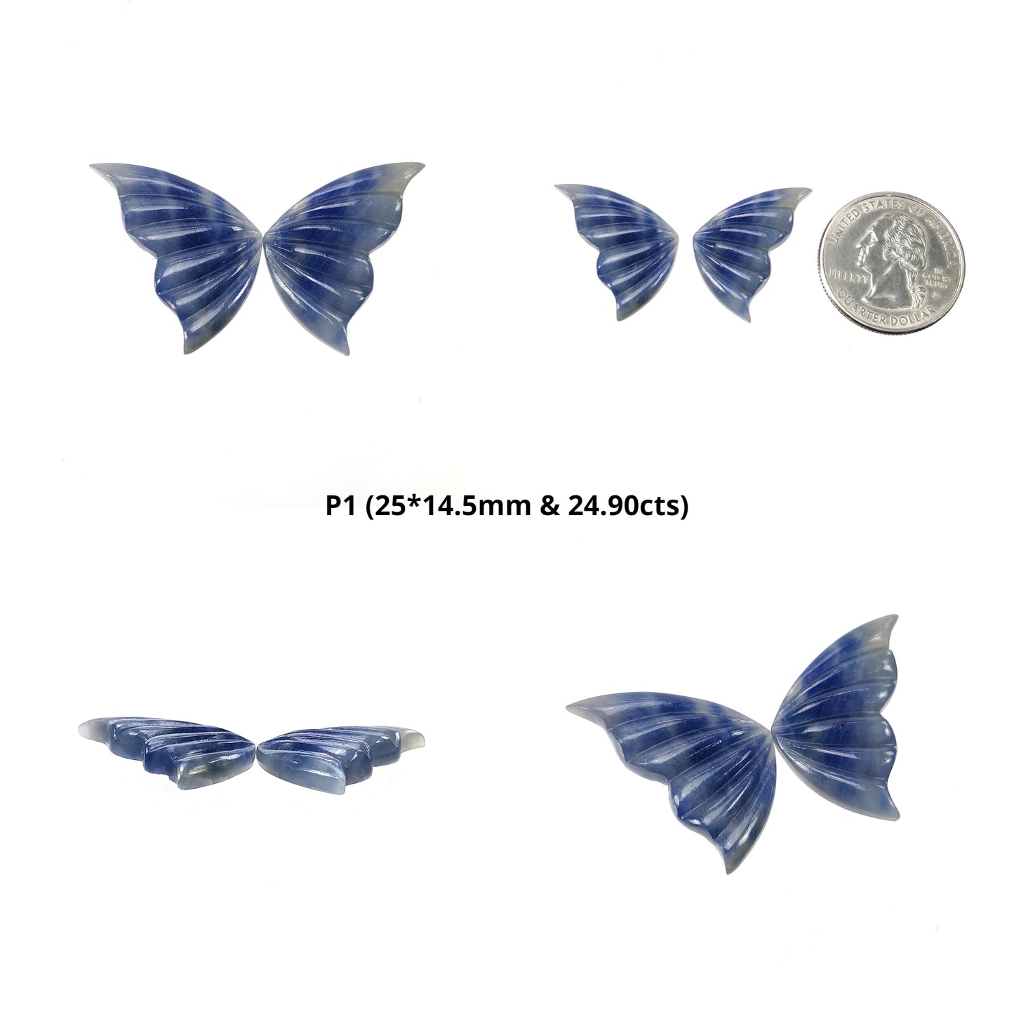 Sapphire Gemstone Carving : Natural Untreated Blue Sapphire Hand Carved Butterfly Pairs