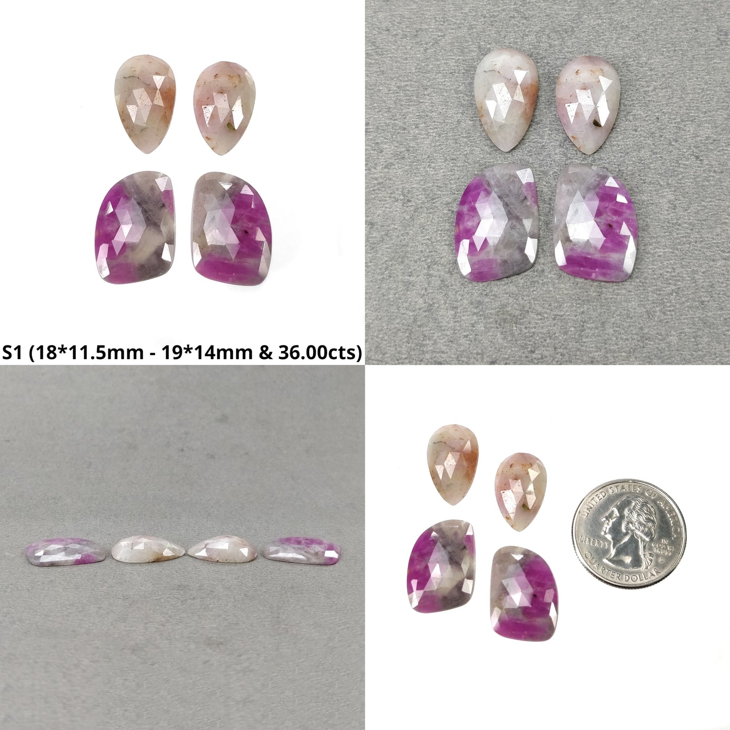 Sapphire Gemstone Rose Cut : Natural Untreated Unheated Multi Sapphire Bi-Color Pear Oval Cushion Shape 4pcs Sets