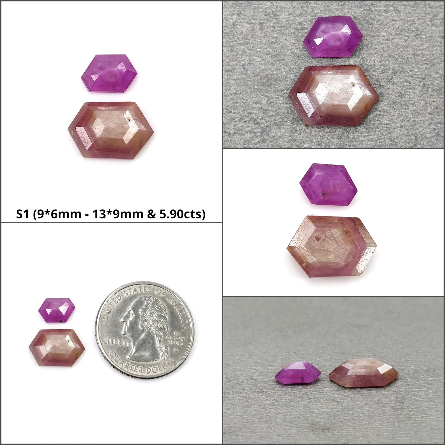 Sapphire Gemstone Normal & Step Cut : Natural Untreated Unheated Raspberry Pink And Orange Sapphire Hexagon Shape 2pcs Set