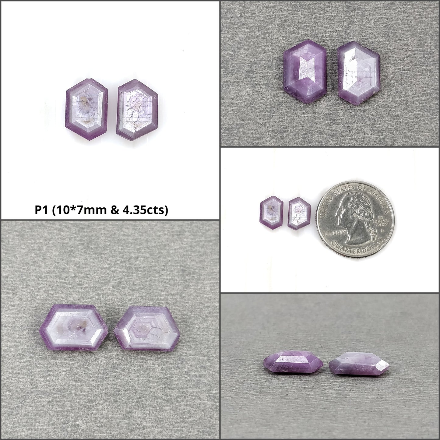 Sapphire Gemstone Normal Cut : Natural Untreated Unheated Raspberry Pink Sheen Sapphire Hexagon Shape Pair
