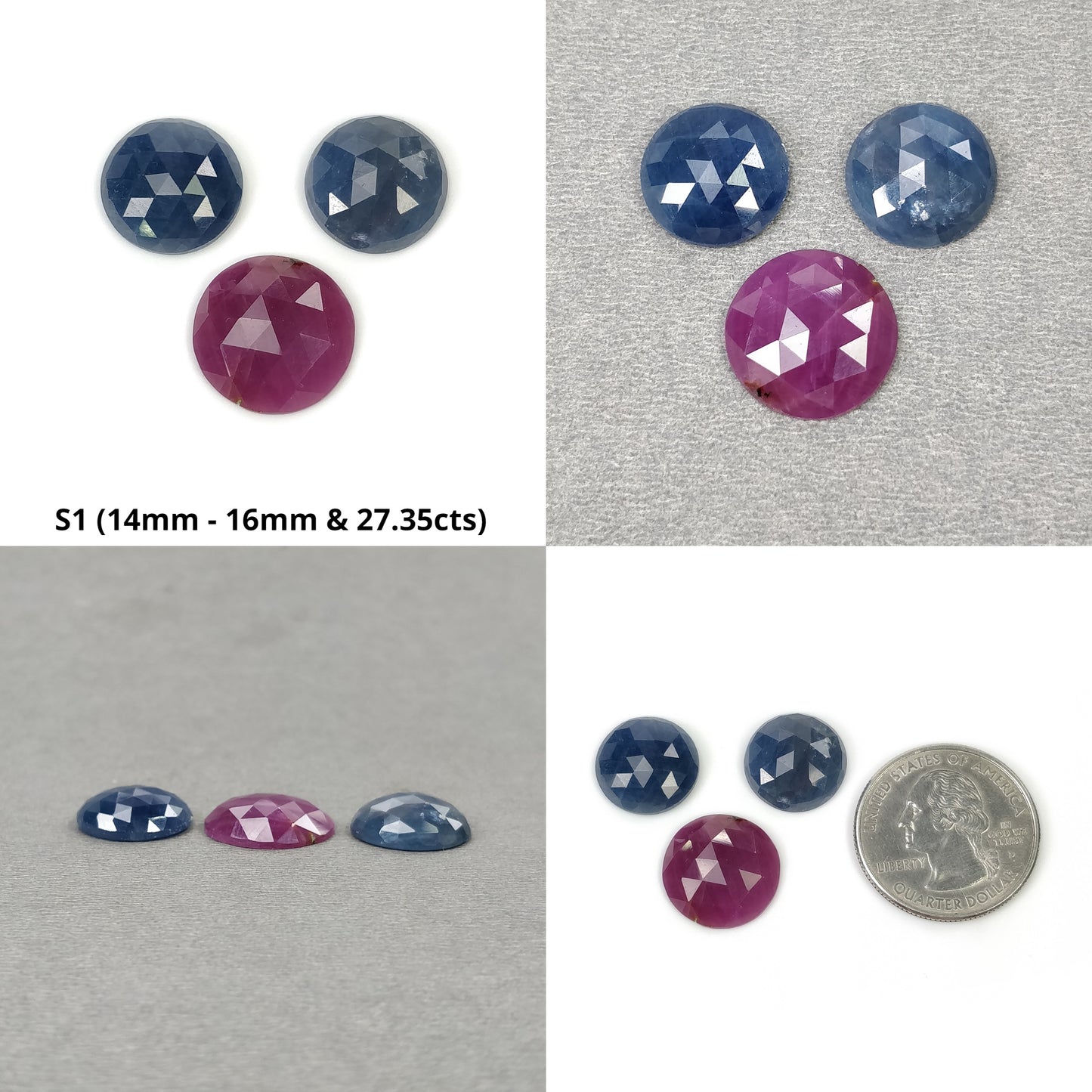 Ruby & Sapphire Gemstone Rose And Checker Cut : Natural Untreated Unheated Blue Sapphire Round Shape Sets