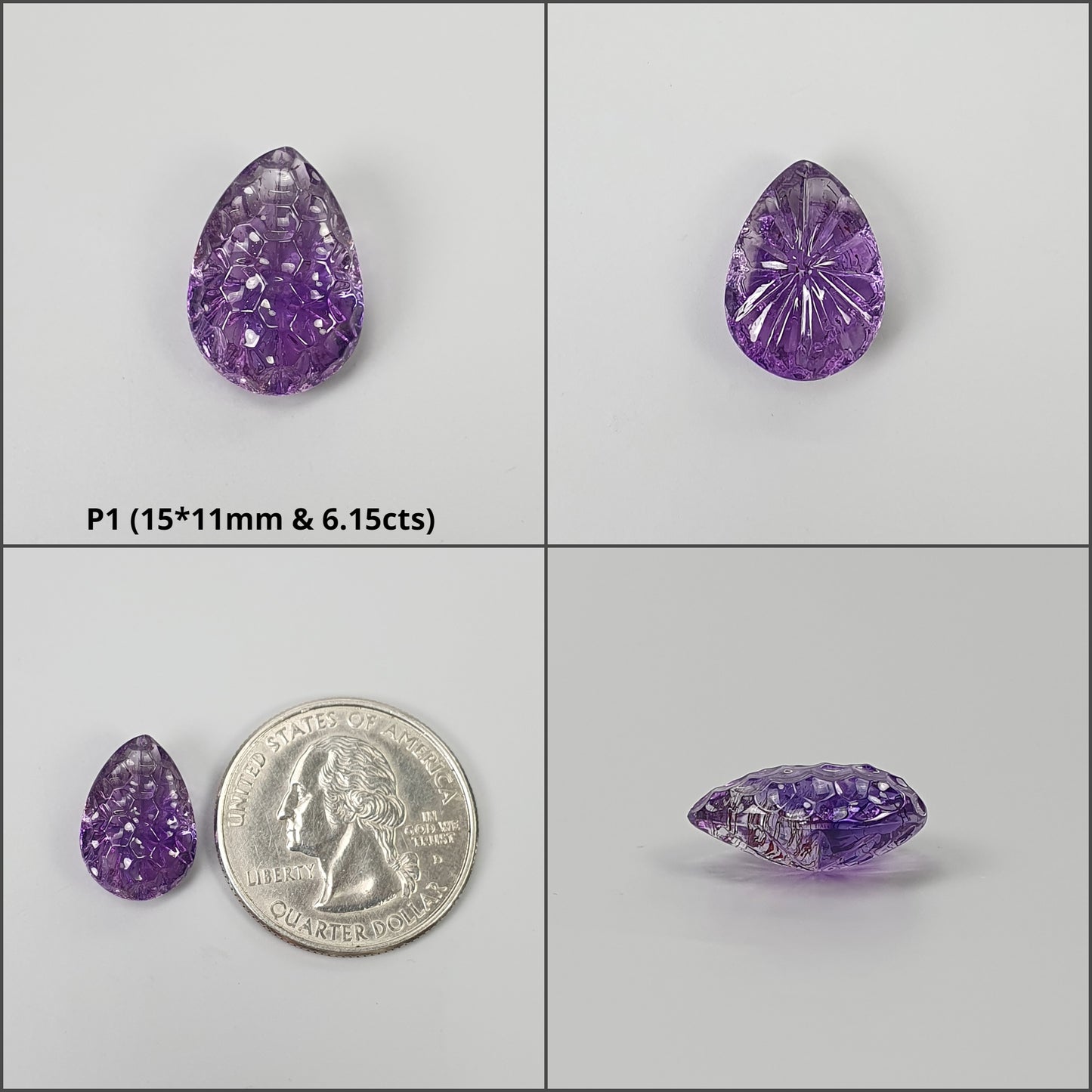 Amethyst Gemstone Carving : Natural Untreated Purple Amethyst Hand Carved Pear And Heart Shape