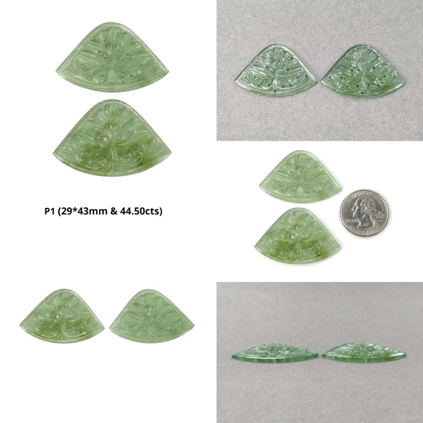 ANTIGORITE SERPENTINE Gemstone Carving : Natural Untreated Green Serpentine Hand Carved Cushion & Uneven Shape Pair