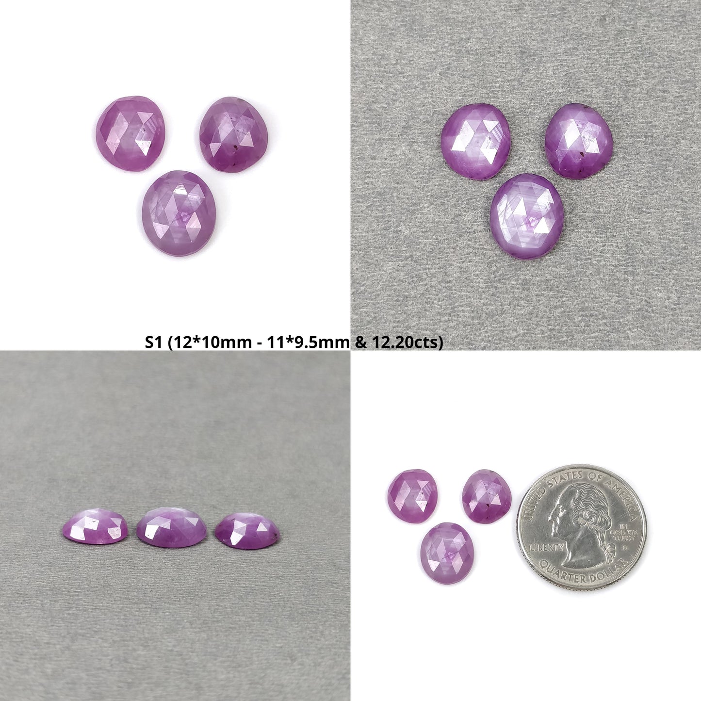 SAPPHIRE Gemstone Rose Cut : Natural Untreated Unheated Raspberry Sheen Purple Pink Sapphire Uneven Shape 3pcs