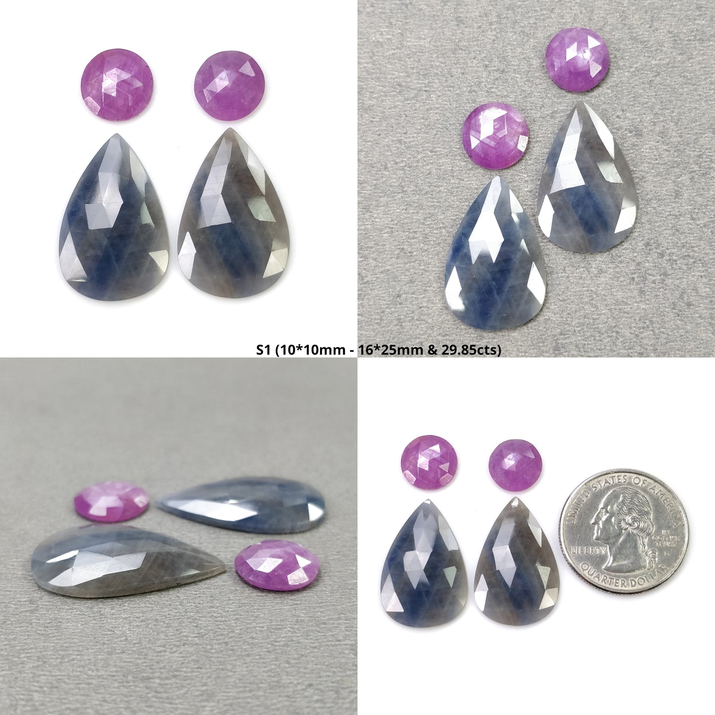 MULTI SAPPHIRE Gemstone Rose Cut : Natural Untreated Unheated Sapphire Bi-Color Pear And Uneven Shape 4pcs & 6pcs
