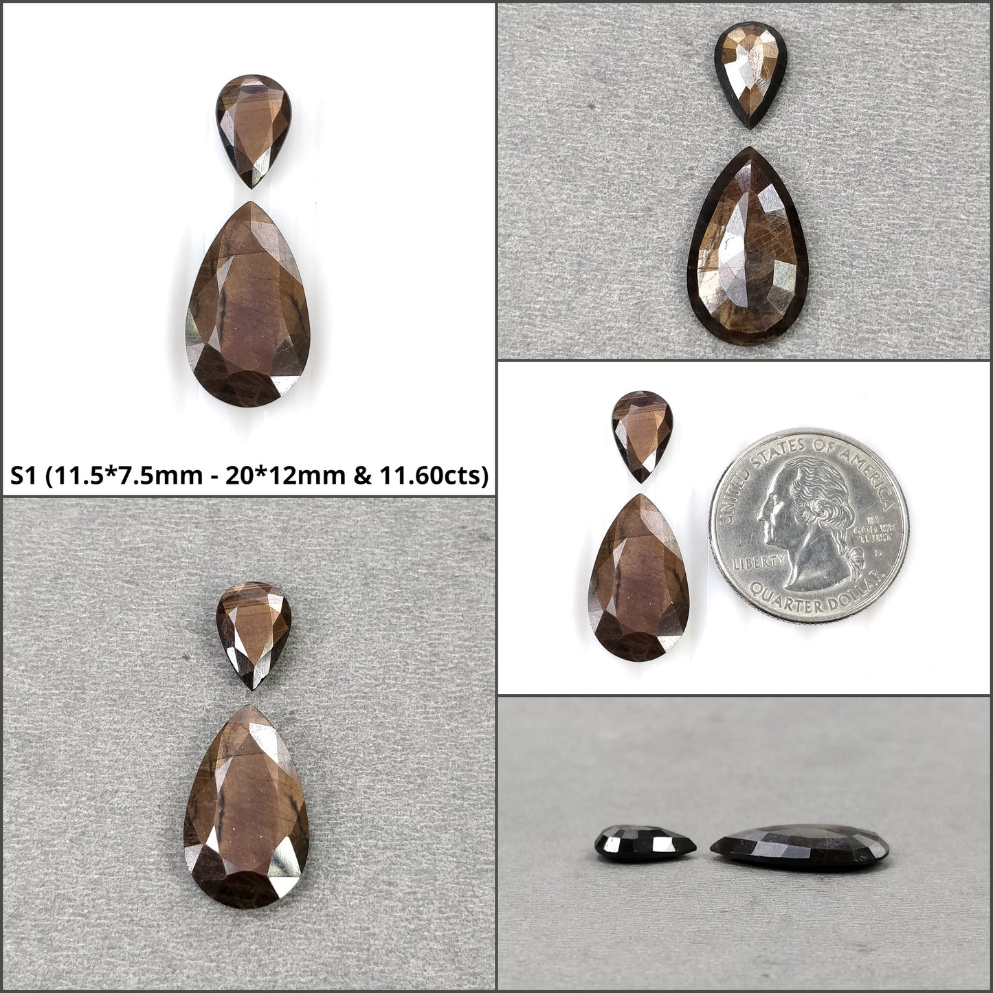 Golden Sapphire Gemstone Normal & Step Cut : Natural Untreated Chocolate Sheen Sapphire Uneven Pear Shape 2pcs 4pcs Set