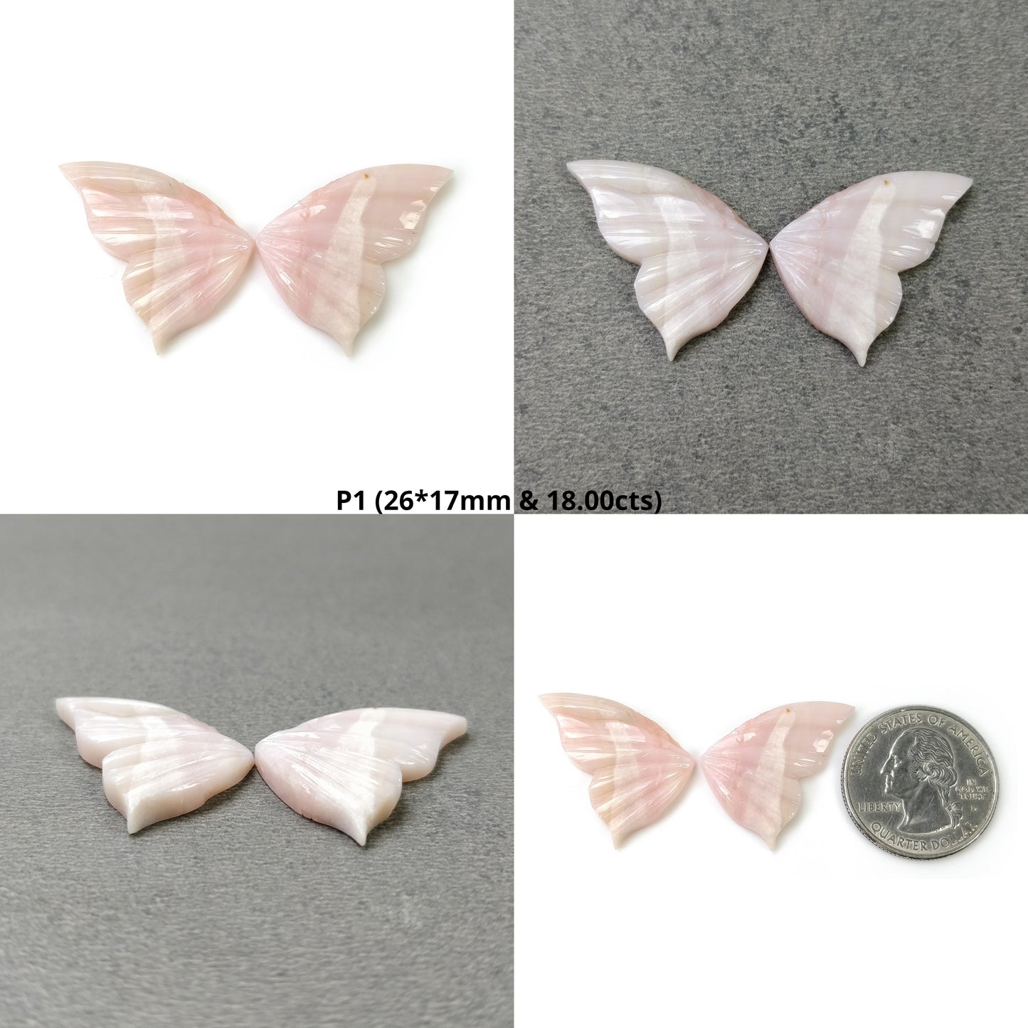 PINK OPAL Gemstone Carving : Natural Untreated Pink Opal Hand Carved BUTTERFLY Pair (With Video)