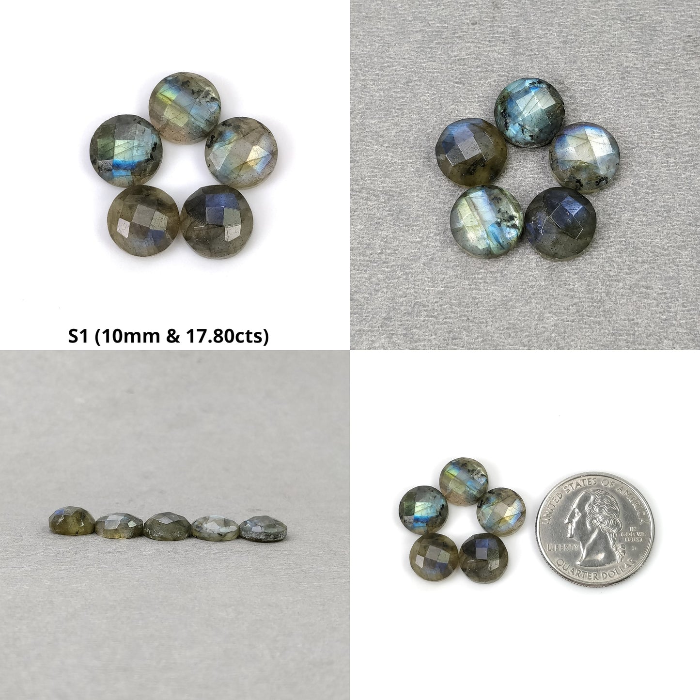 Labradorite Gemstone Checker Cut : Natural Untreated Rainbow Flashing Labradorite Round Shape Set For Jewelry