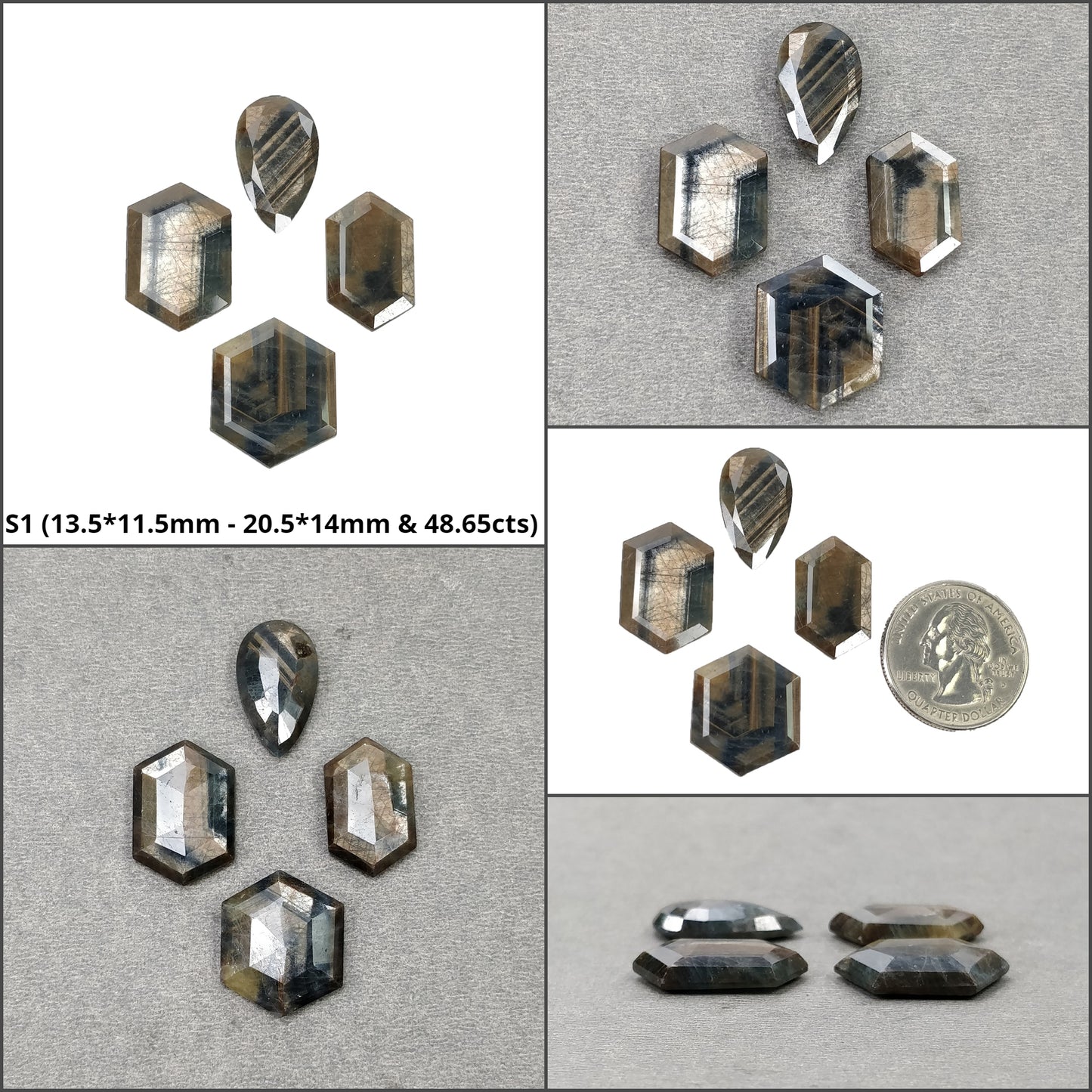 Golden Brown CHOCOLATE BLUE Sheen SAPPHIRE Gemstone Normal Cut : Natural Untreated Sapphire Hexagon Pear Shape 4pcs Sets