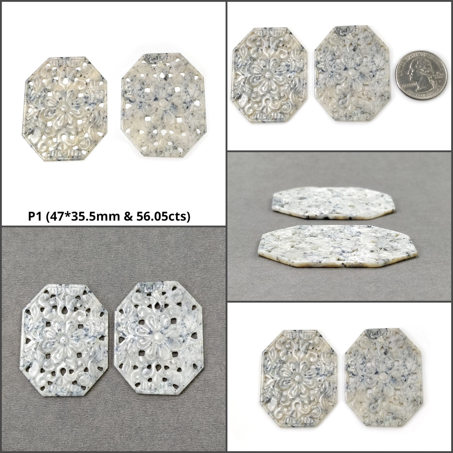 QUARTZ Gemstone Carving : Natural Untreated Multi Color Quartz Hand Carved Cushion Pear Shape Pair