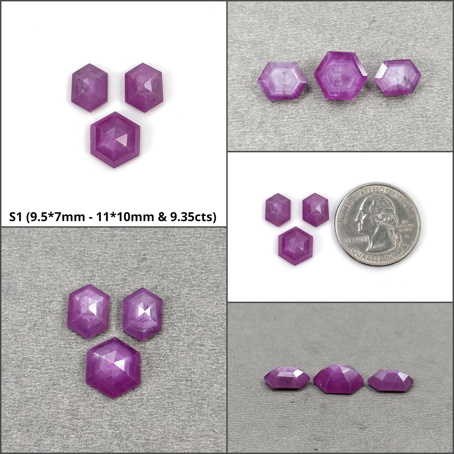 Sapphire Gemstone Step Cut : Natural Untreated Raspberry Pink Sheen Sapphire Hexagon Shape 3pcs Sets