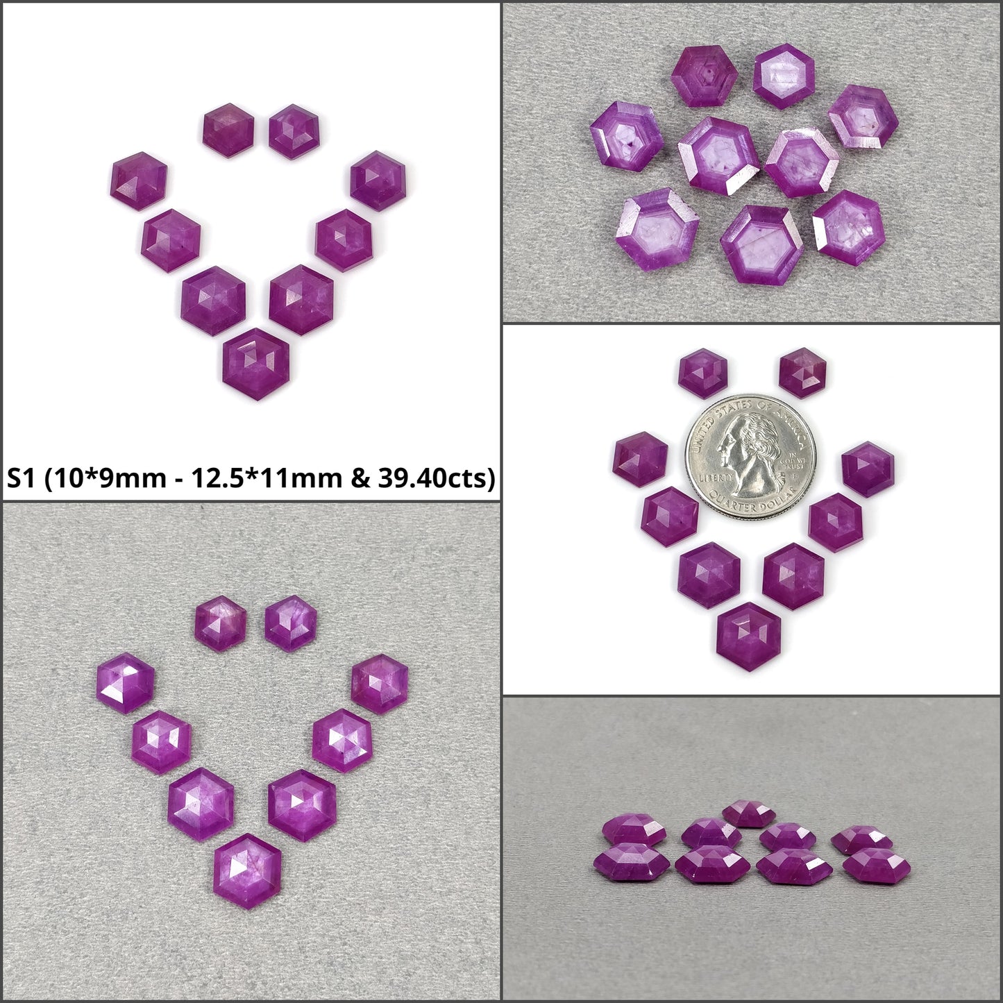 Sapphire Gemstone Step Cut : Natural Untreated Unheated Raspberry Pink Sheen Sapphire Hexagon Shape 9pcs Sets