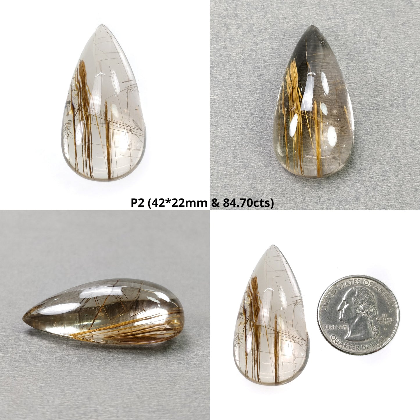GOLDEN RUTILE Quartz Gemstone Cabochon : Natural Untreated Unheated Rutile Oval Pear Shape