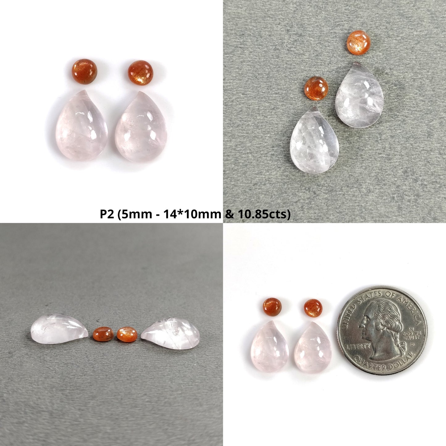 MORGANITE AMANZONITE SUNSTONE Gemstone Cabochon : Natural Untreated Morganite Uneven Round Shape 4pcs (With Video)