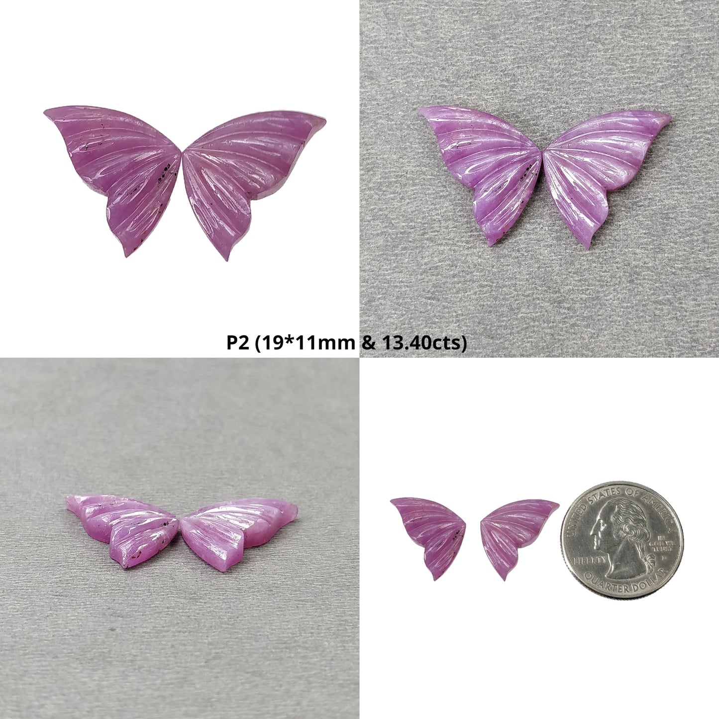 Raspberry Sheen SAPPHIRE Gemstone Carving : Natural Untreated Unheated Pink Sapphire Hand Carved BUTTERFLY Pair