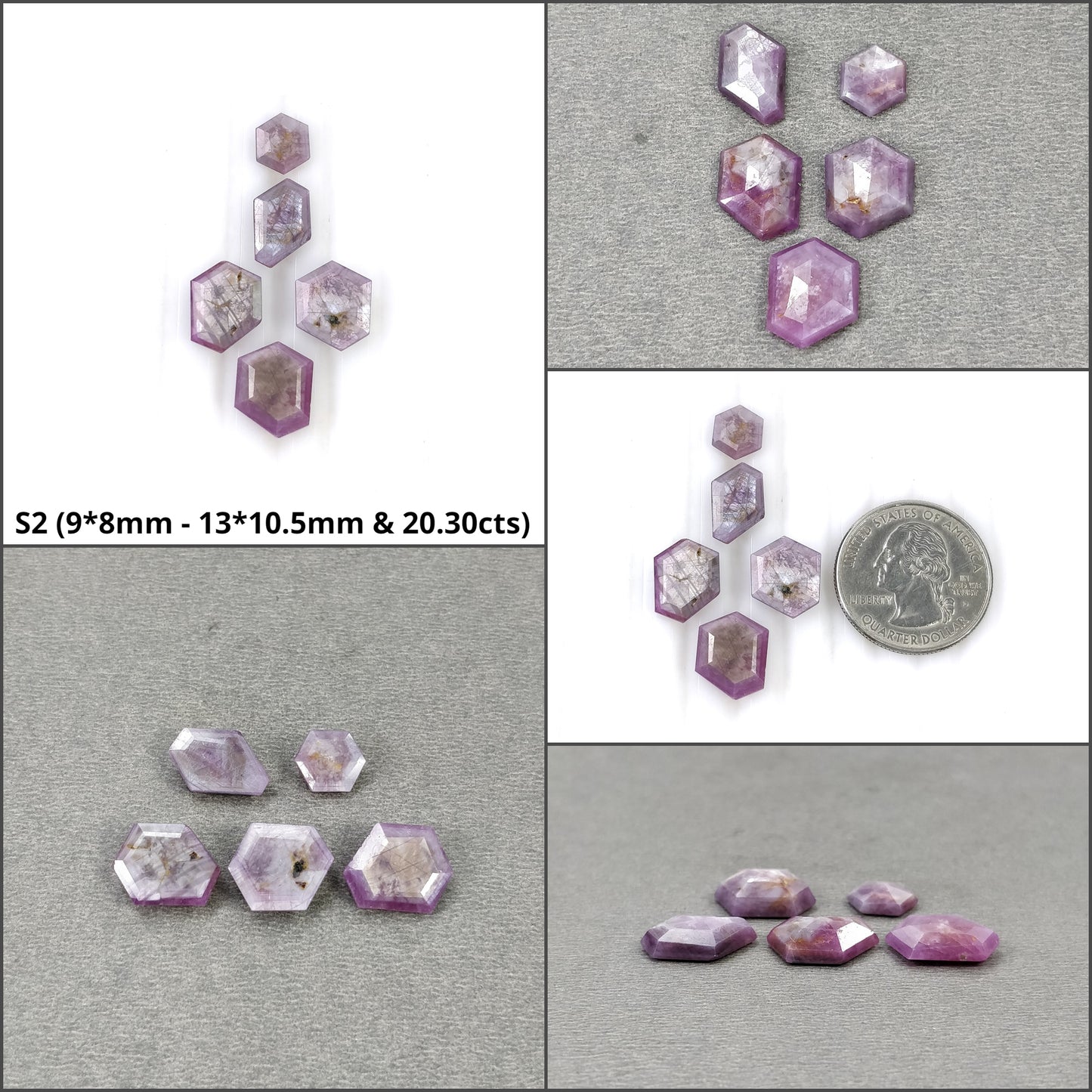 Sapphire Gemstone Normal Cut : Natural Untreated Unheated Raspberry Pink Sheen Sapphire Hexagon Shape 3pcs & 5pcs Sets