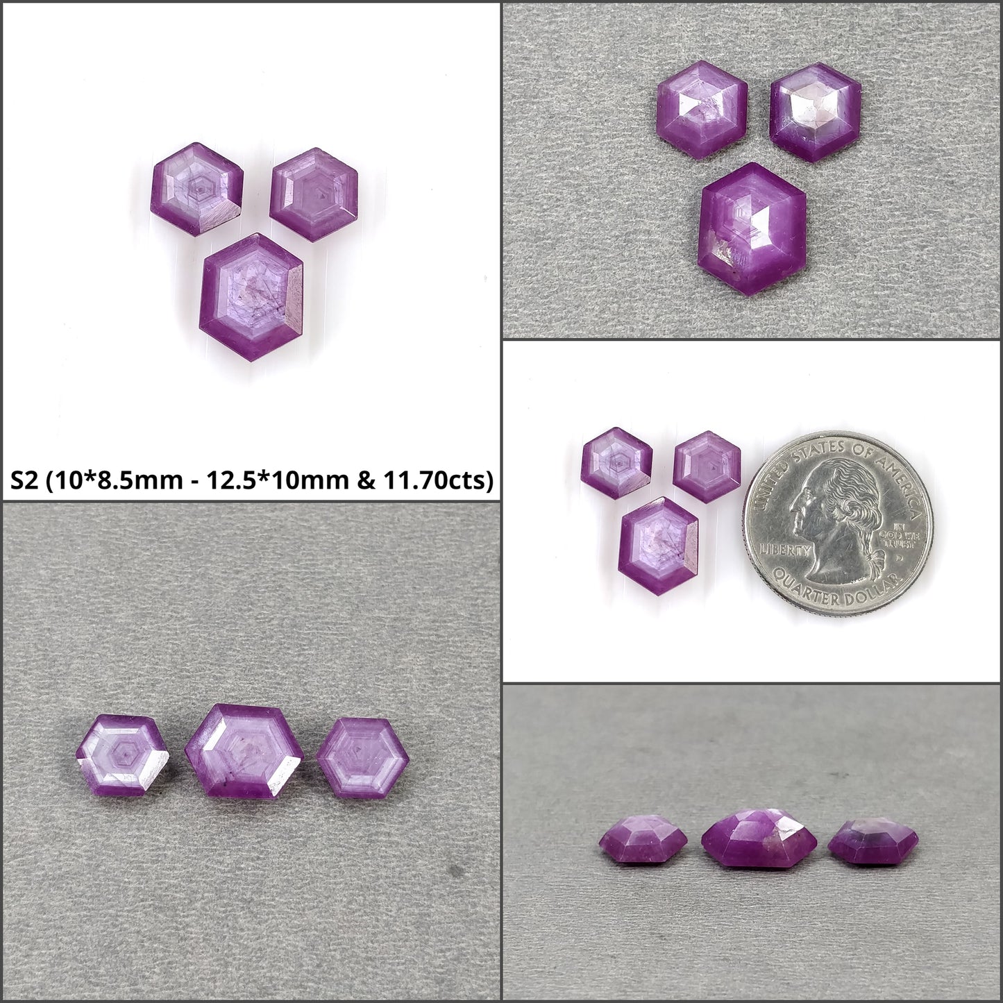 Sapphire Gemstone Normal Cut : Natural Untreated Unheated Raspberry Pink Sheen Sapphire Hexagon Shape 3pcs Sets