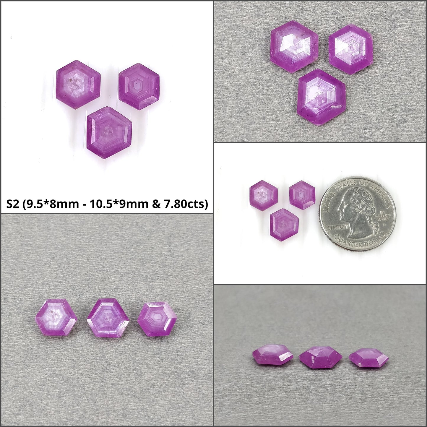 Sapphire Gemstone Normal Cut : Natural Untreated Unheated Raspberry Pink Sheen Sapphire Hexagon Shape 3pcs Sets